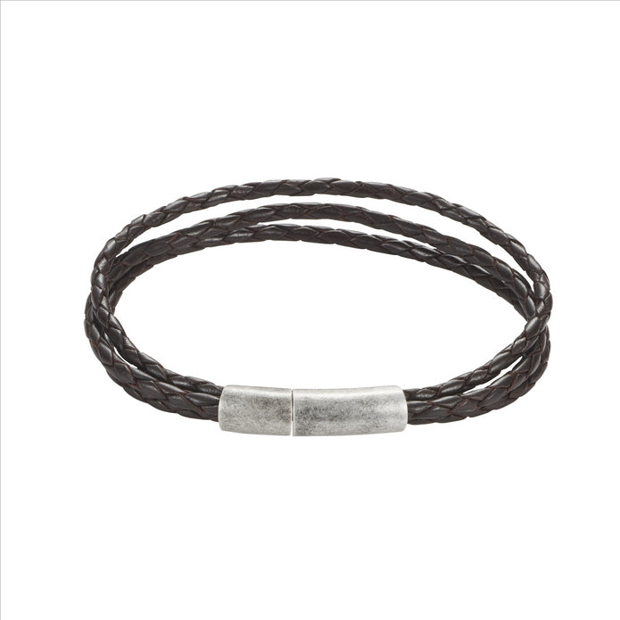 Stainless Steel Brown Triple Leather Bracelet