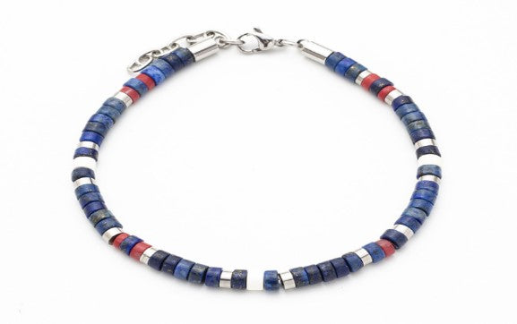 Multi Coloured Semi-Precious Stone & Stainless Steel Disc Bracelet