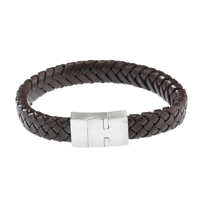 Stainless Steel Brown Plated Leather Bracelet