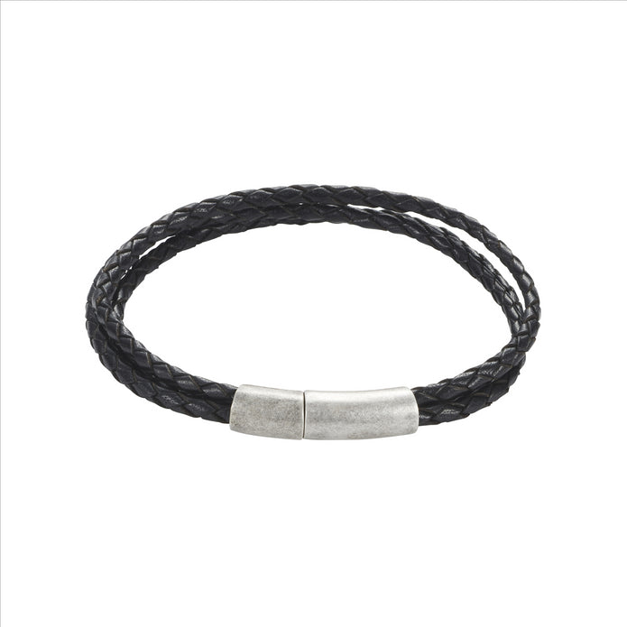 Stainless Steel Black Triple Leather Bracelet