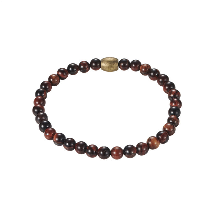 Red Tiger Eye Bead and Brushed ION Plated Gold Bracelet