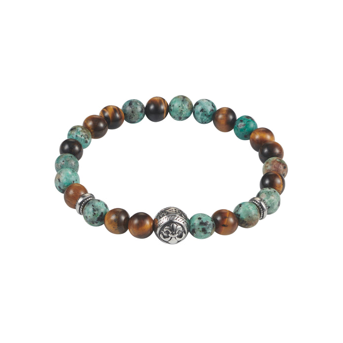 8mm Tiger Eye and African Turquoise Beaded Stainless Steel Bracelet