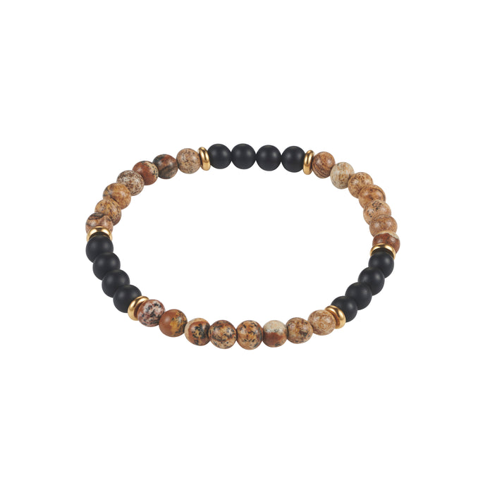 6mm Tan Jasper and Onyx Stone Beaded Stainless Steel Bracelet.