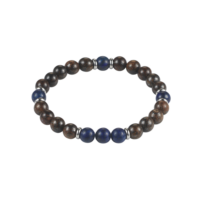 8mm Bronzite and Lapis Beaded Stainless Steel Bracelet