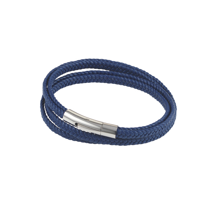 Stainless Steel and Blue Leather Double Strand Bracelet