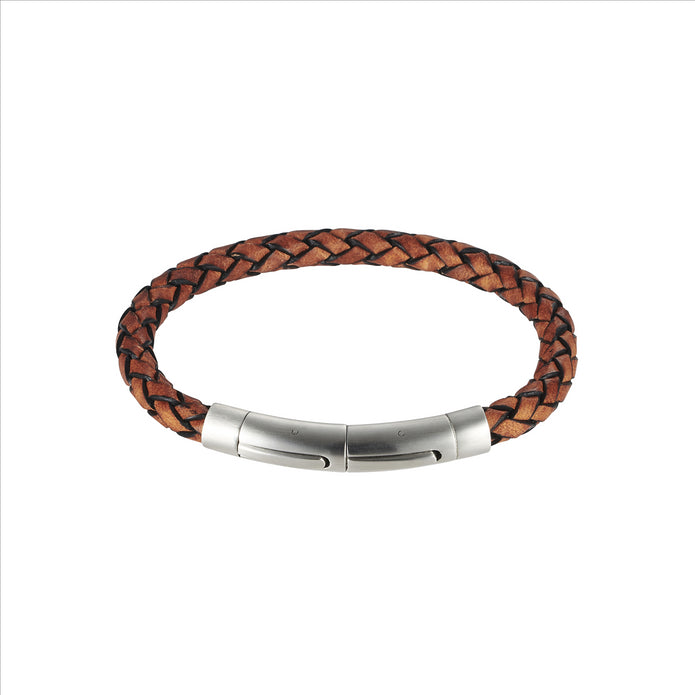 Tan Italian Leather and Stainless Steel Bracelet