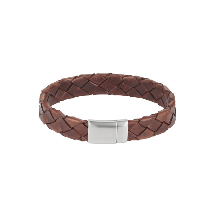 Tobacco Italian Leather and Stainless Steel Bracelet