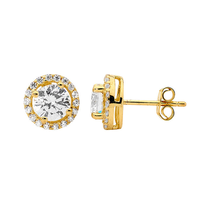 Sterling Silver GP CZ Halo Stud Earrings