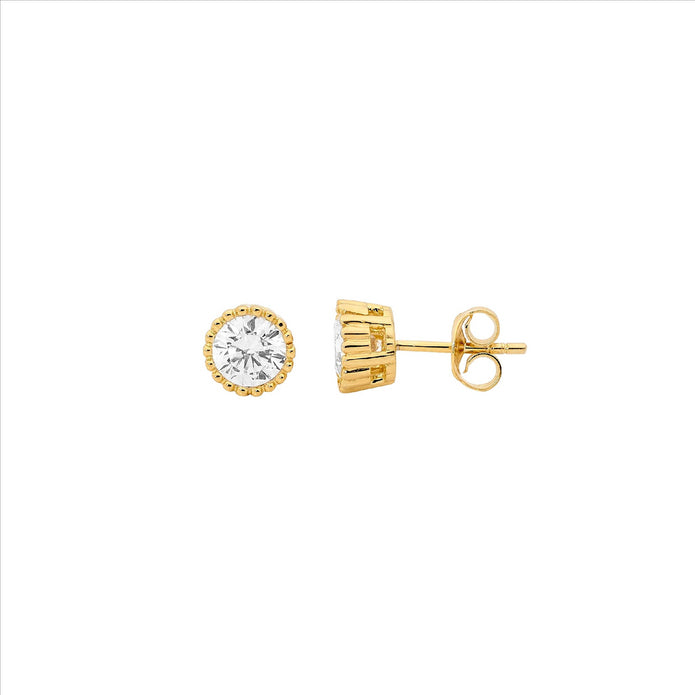 Sterling Silver GP 4mm CZ Crown Stud Earrings