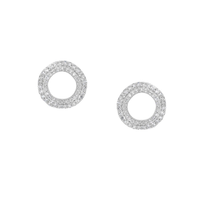 Sterling Silver CZ Wave Circle Stud Earrings