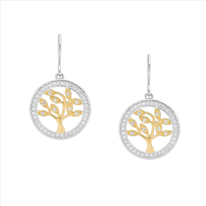 Sterling Silver CZ 'Tree of Life' Drop Earrings