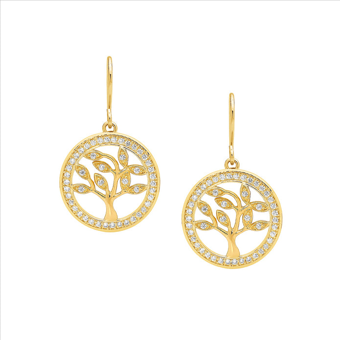 Sterling Silver GP CZ 'Tree of Life' Drop Earrings