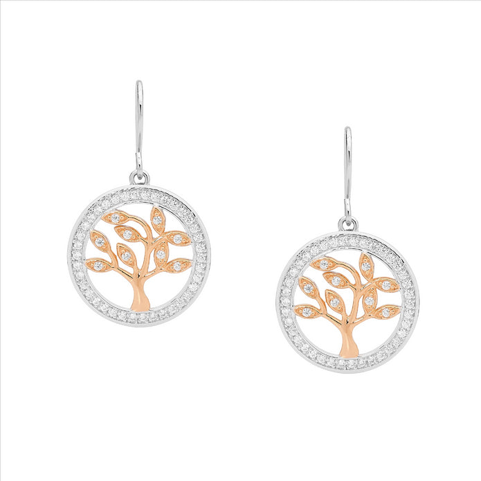 Sterling Silver RGP CZ 'Tree of Life' Drop Earrings