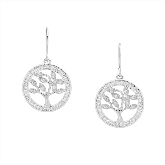 Sterling Silver CZ 'Tree of Life' Drop Earrings