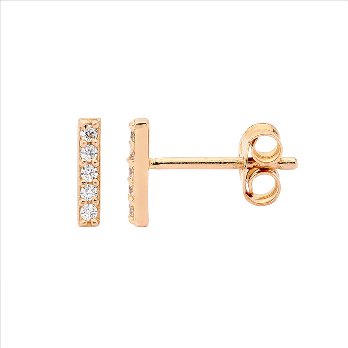 Sterling Silver GP CZ 8mm Bar Stud Earrings