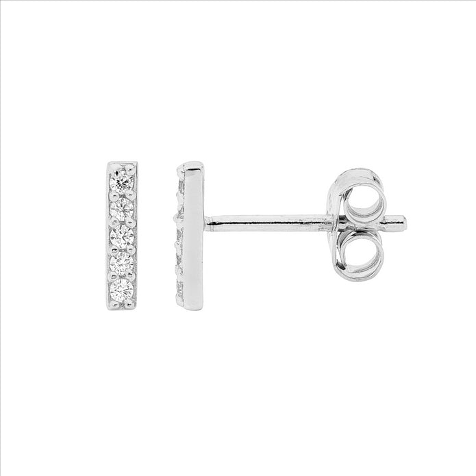 Sterling Silver CZ 8mm Bar Stud Earrings