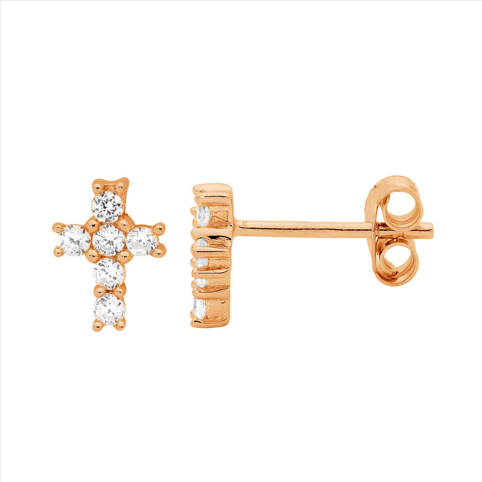 Sterling Silver RGP CZ Cross Stud Earrings