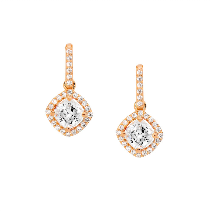 Sterling Silver RGP CZ Halo Drop Earrings