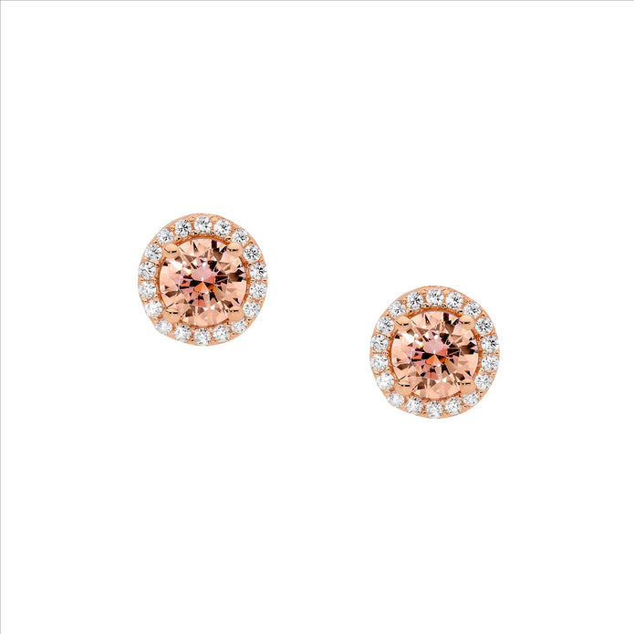 Sterling Silver RGP CZ Solitaire Stud Earrings