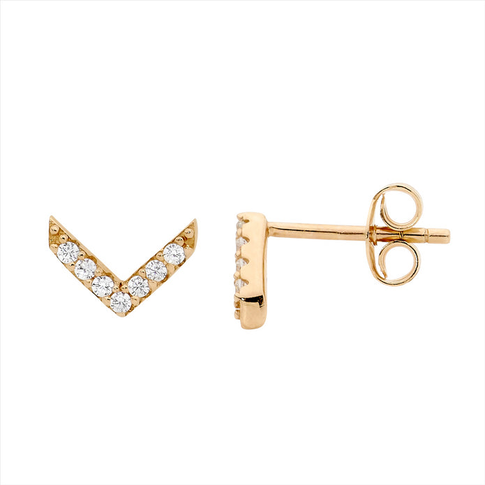 Sterling Silver GP CZ V Stud Earrings