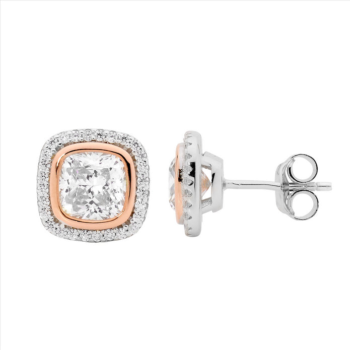 Sterling Silver RGP CZ Halo Stud Earrings