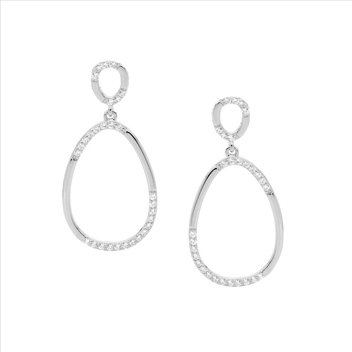 Sterling Silver CZ Oval Drop Earrings