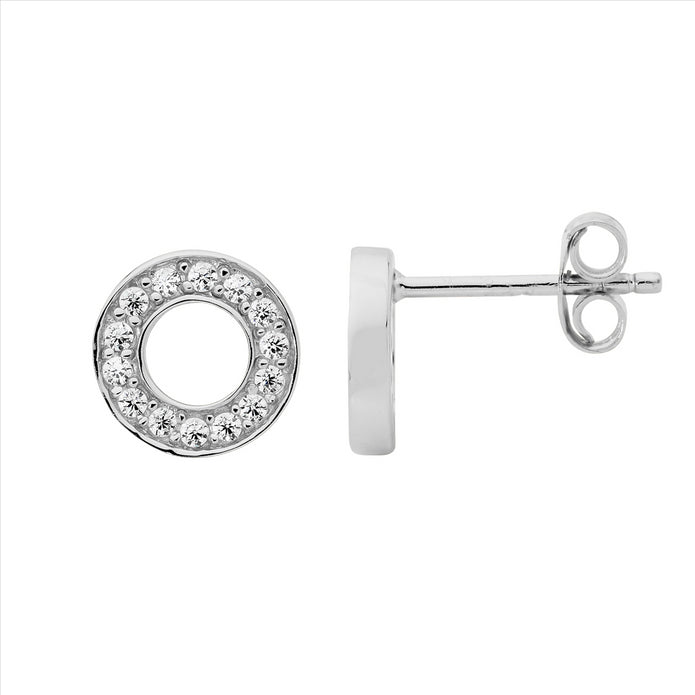 Sterling Silver CZ 9mm Open Circle Stud Earrings