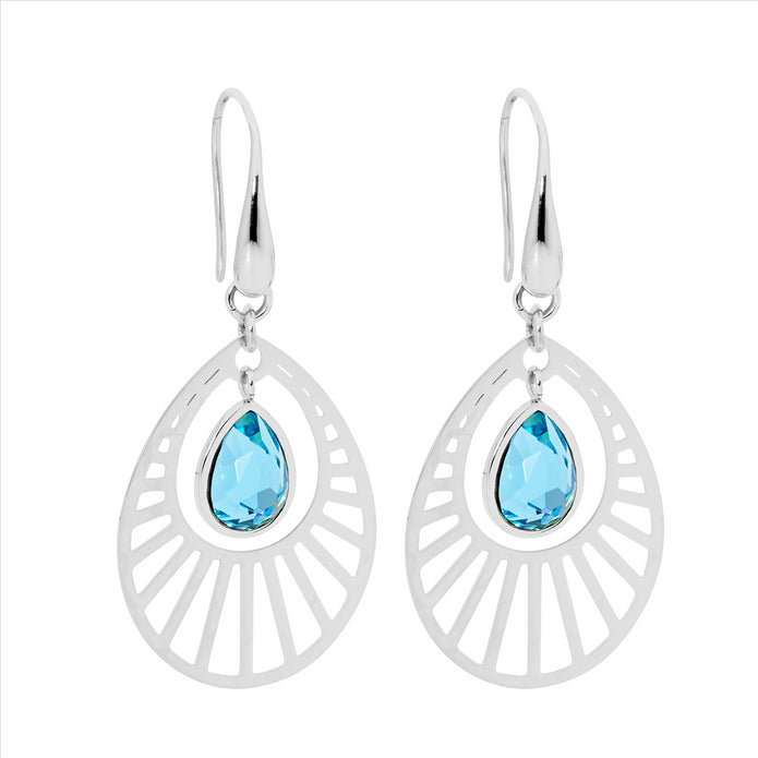 Stainless Steel Glass Open Tear Drop Earrings