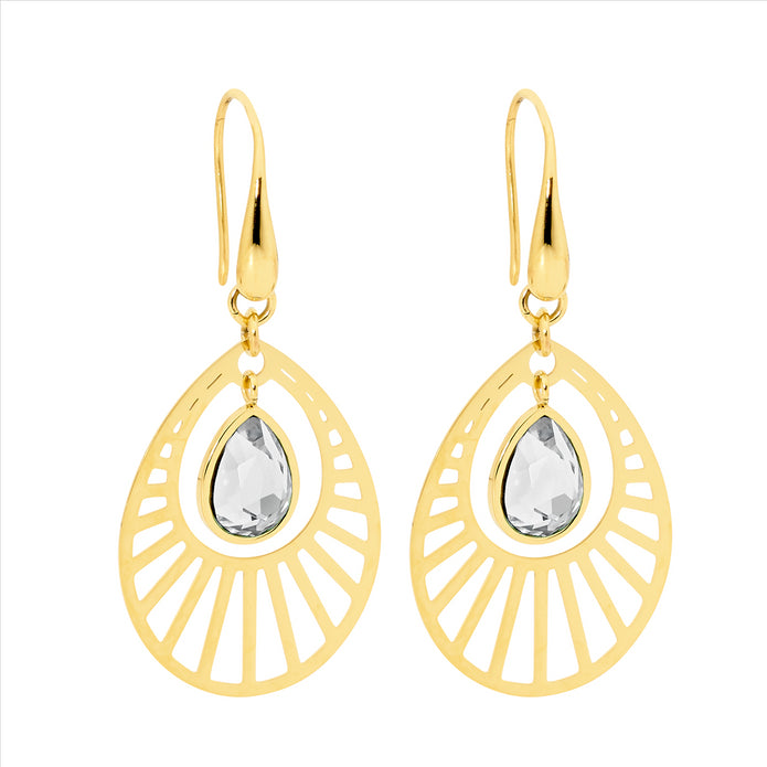 Stainless Steel GP Glass Open Tear Drop Earrings