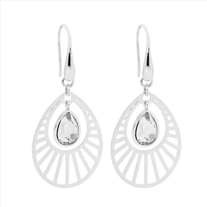 Stainless Steel Glass Open Tear Drop Earrings