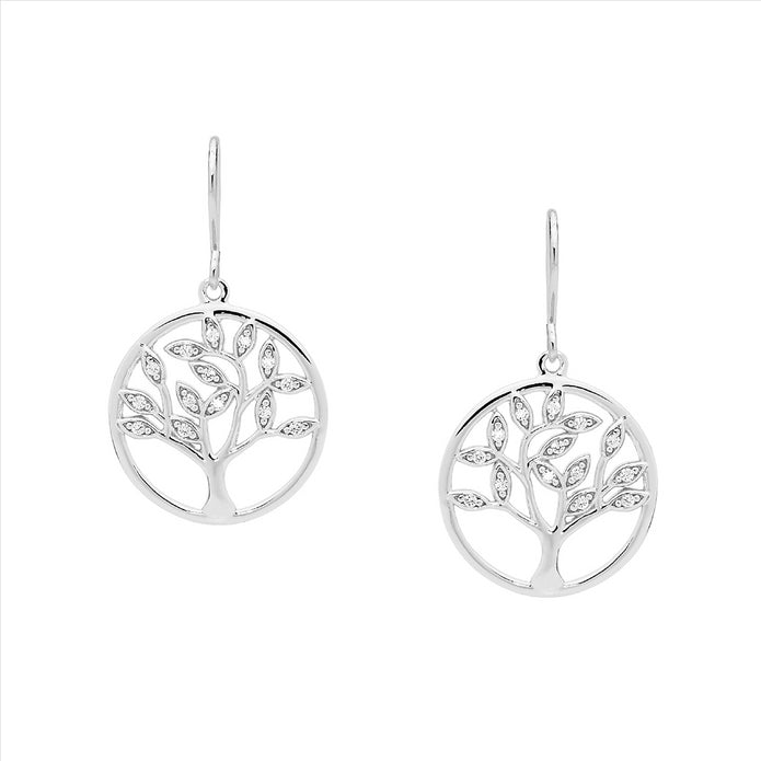 Sterling Silver CZ 'Tree of Life' Drop Earrings