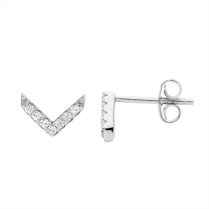 Sterling Silver CZ RGP V Stud Earrings