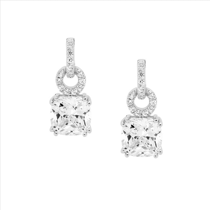 Sterling Silver 8mm CZ Circle Drop Earrings