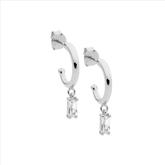 Sterling Silver 13mm Hoop CZ Drop Earrings