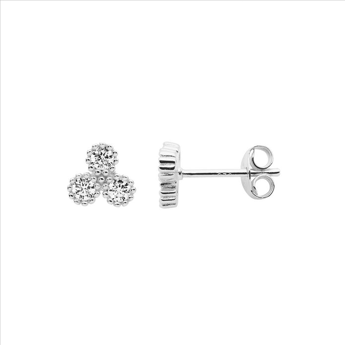 Sterling Silver White CZ Cluster Stud Earrings