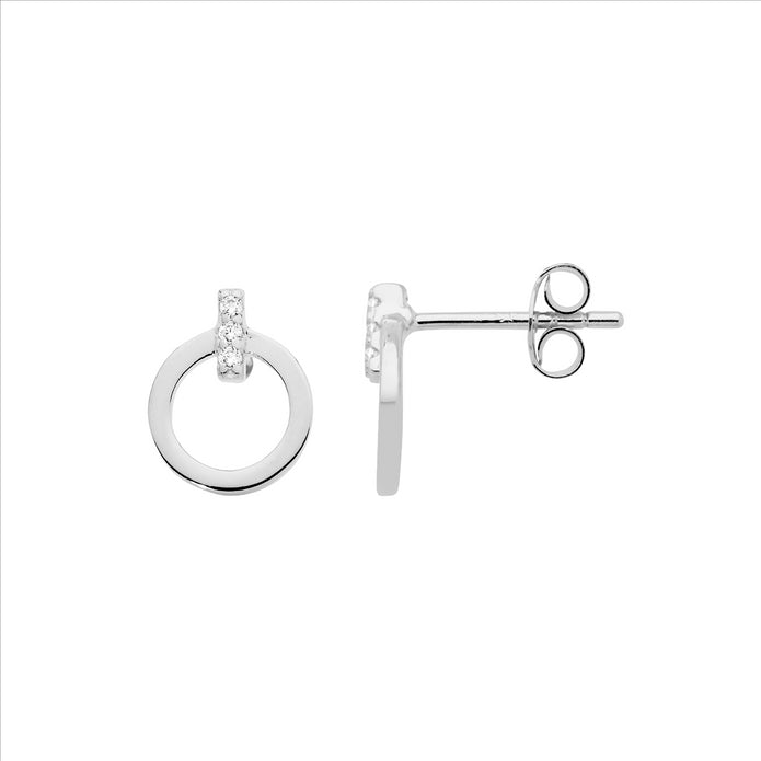 Sterling Silver 9mm Open Circle CZ Stud Earrings