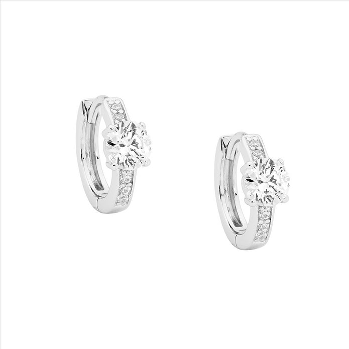 Sterling Silver CZ 13mm Hoop Earrings