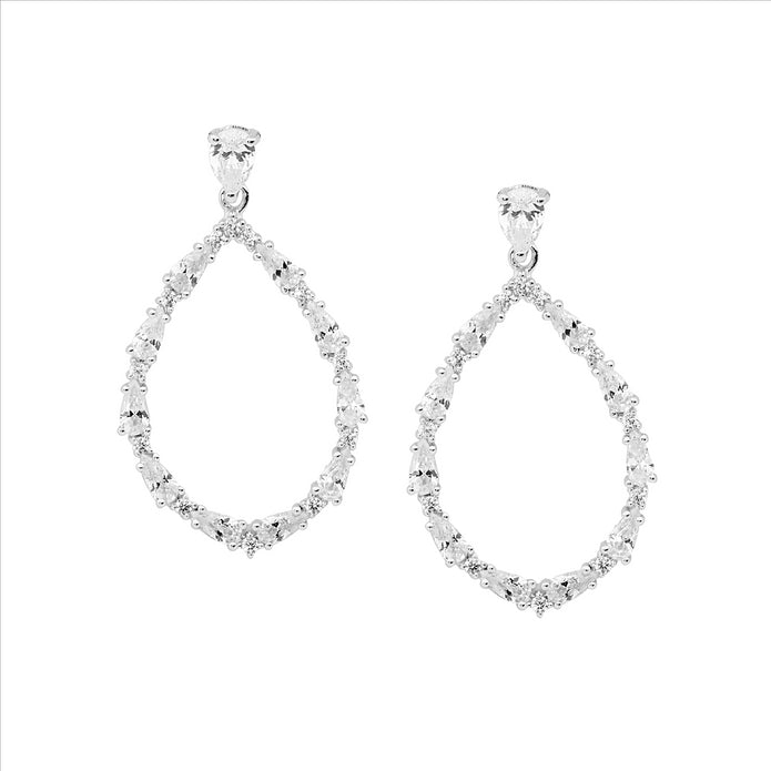 Sterling Silver 38mm Open Tear CZ Drop Earrings