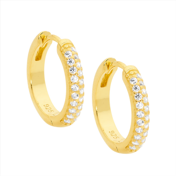 Sterling Silver GP CZ 16mm Hoop Earrings