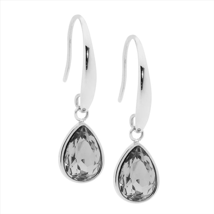 Stainless Steel Tear Drop Black Glass Earrings