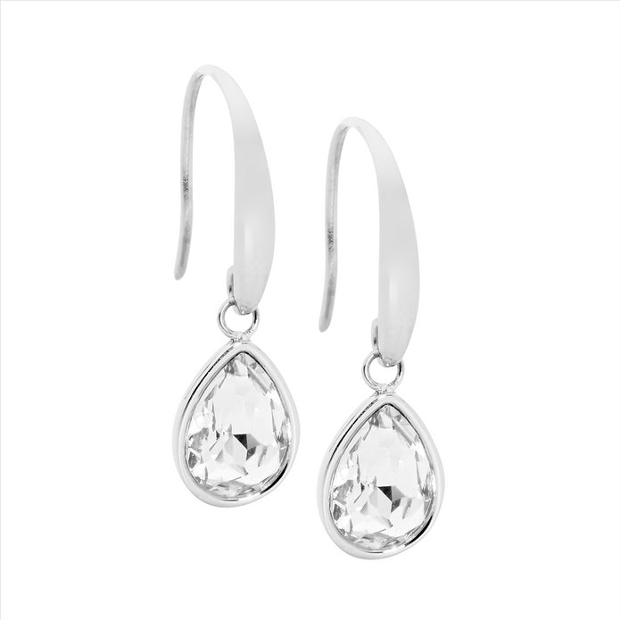 Stainless Steel Glass Tear Drop Earrings