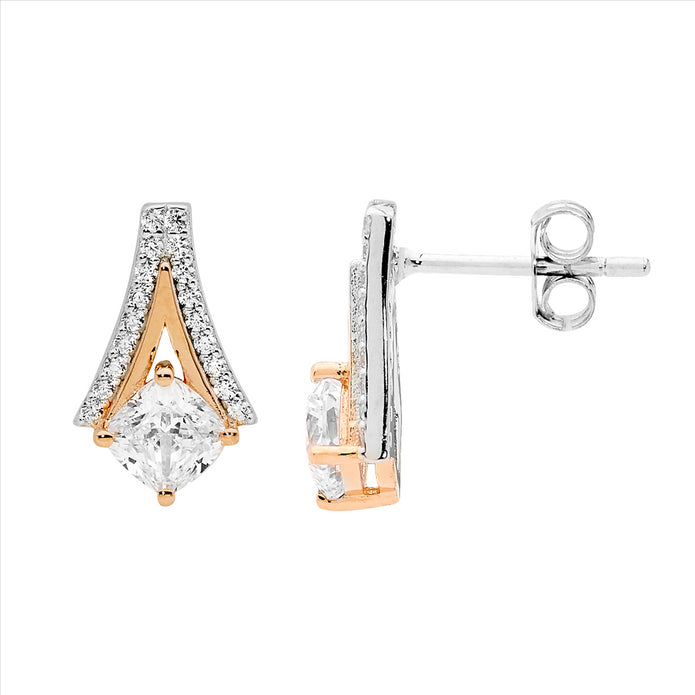 Sterling Silver CZ V RGP Stud Earrings