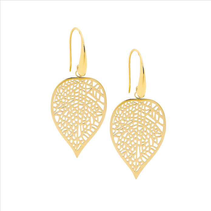 Stainless Steel GP Leaf Drop Earrings