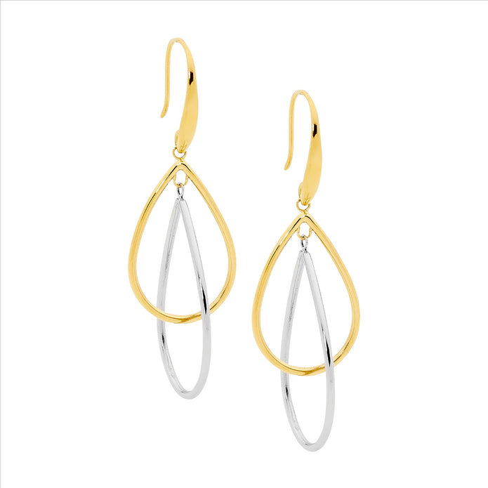 Stainless Steel GP Double Tear Drop Earrings