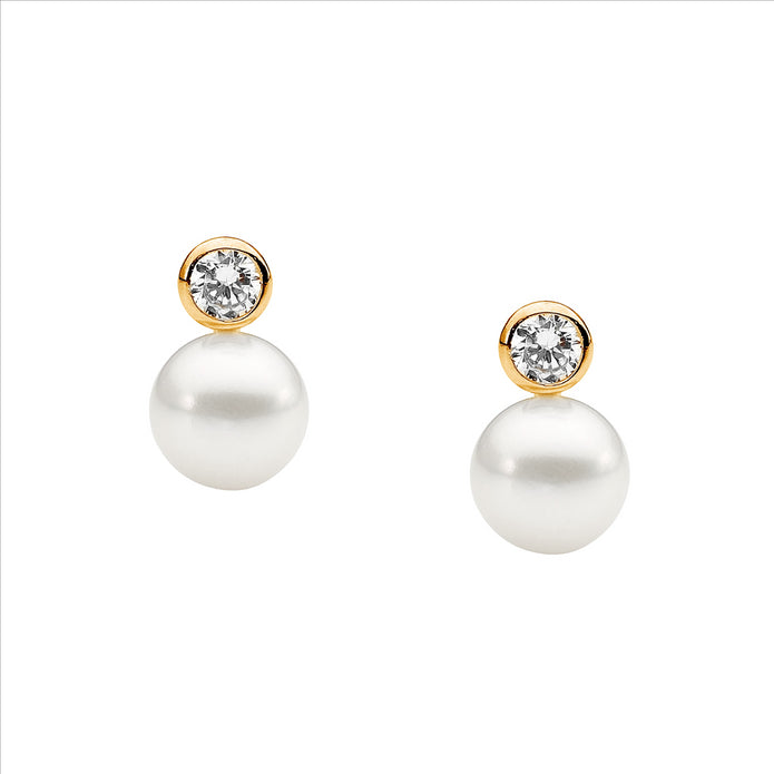 Sterling Silver CZ and 7mm Freshwater Pearl GP Earrings