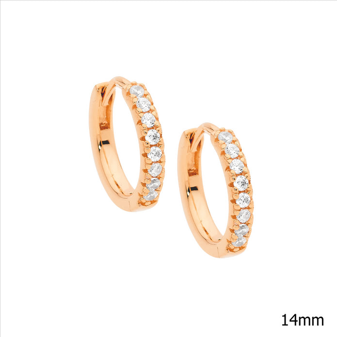 Sterling Silver RGP CZ 14mm Hoop Earrings