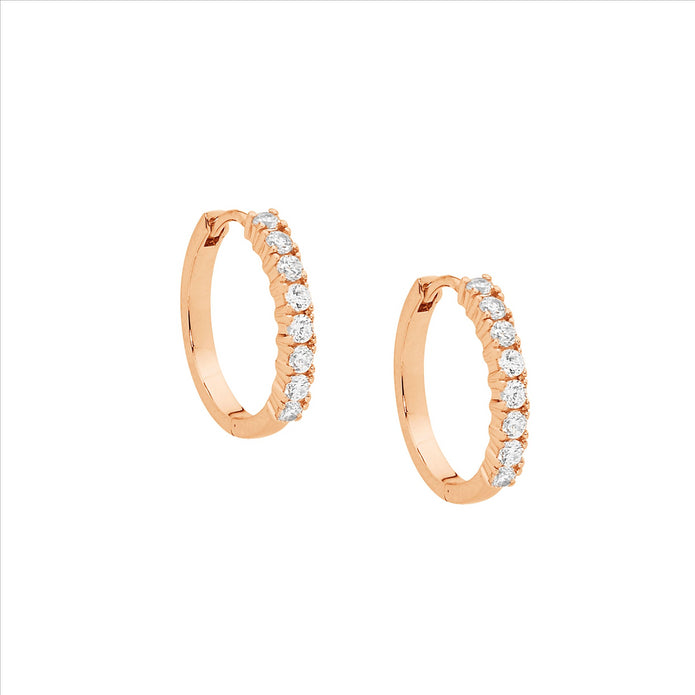 Sterling Silver CZ 15mm RGP Hoop Earrings