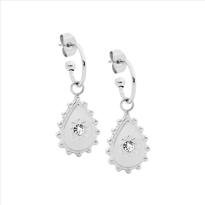 Stainless Steel 12mm Hoop CZ Drop Earrings