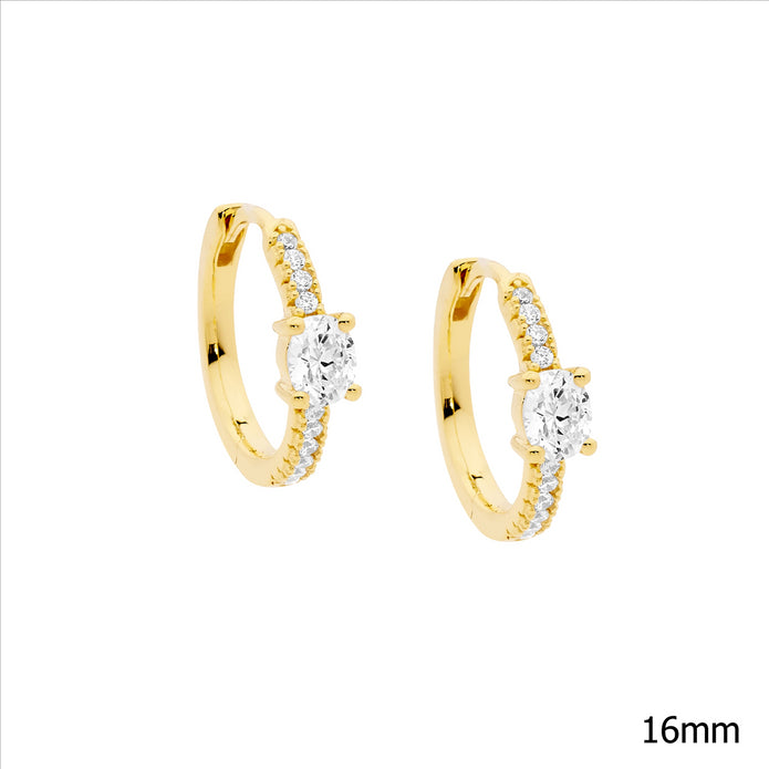 Sterling Silver 16mm GP CZ Hoop Earrings