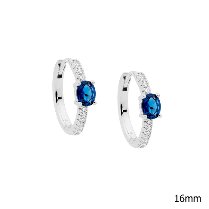 Sterling Silver White and Blue CZ Hoop Earrings